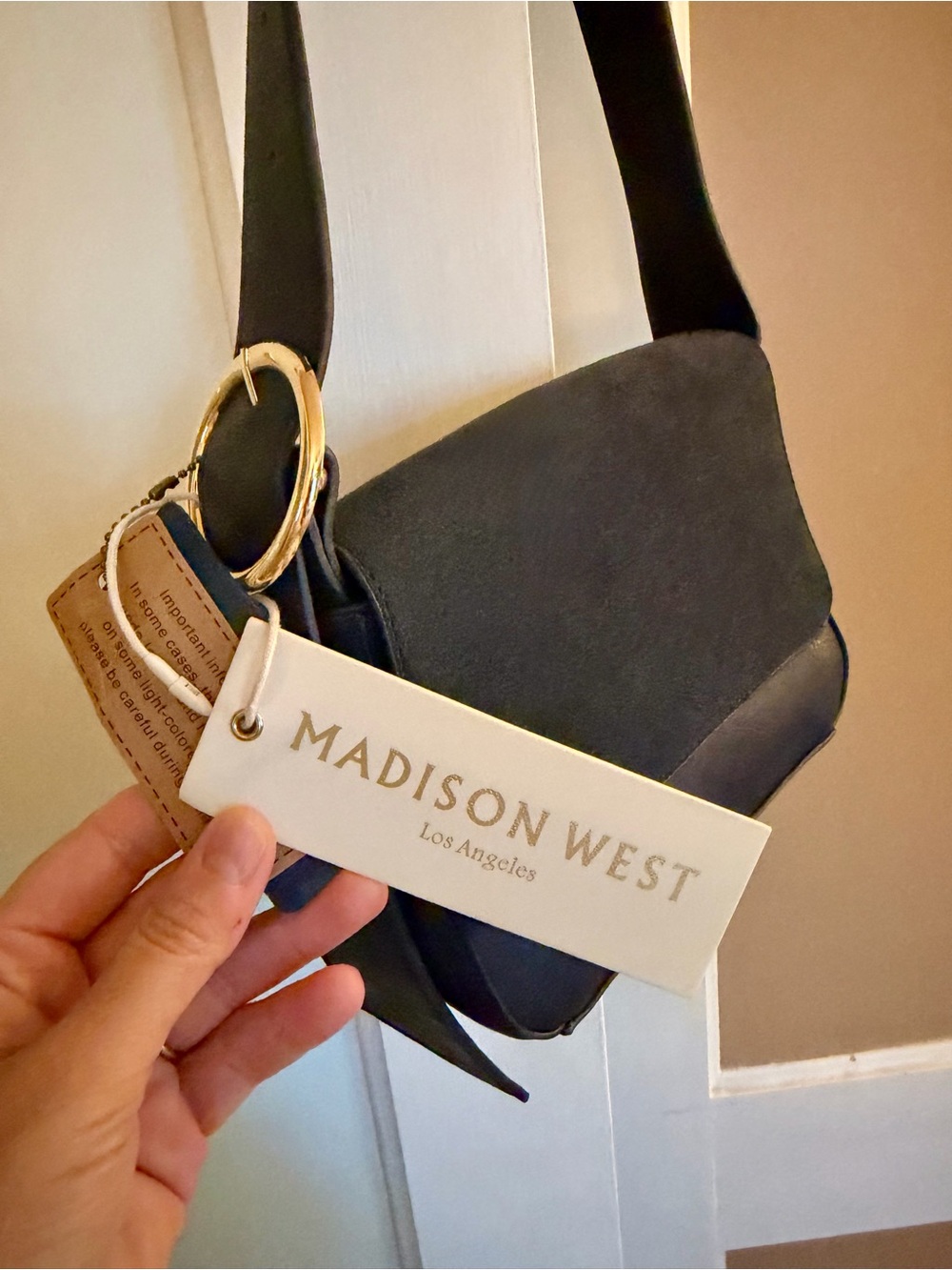 Madison West Navy Shoulder Bag with Gold Buckle Detail
